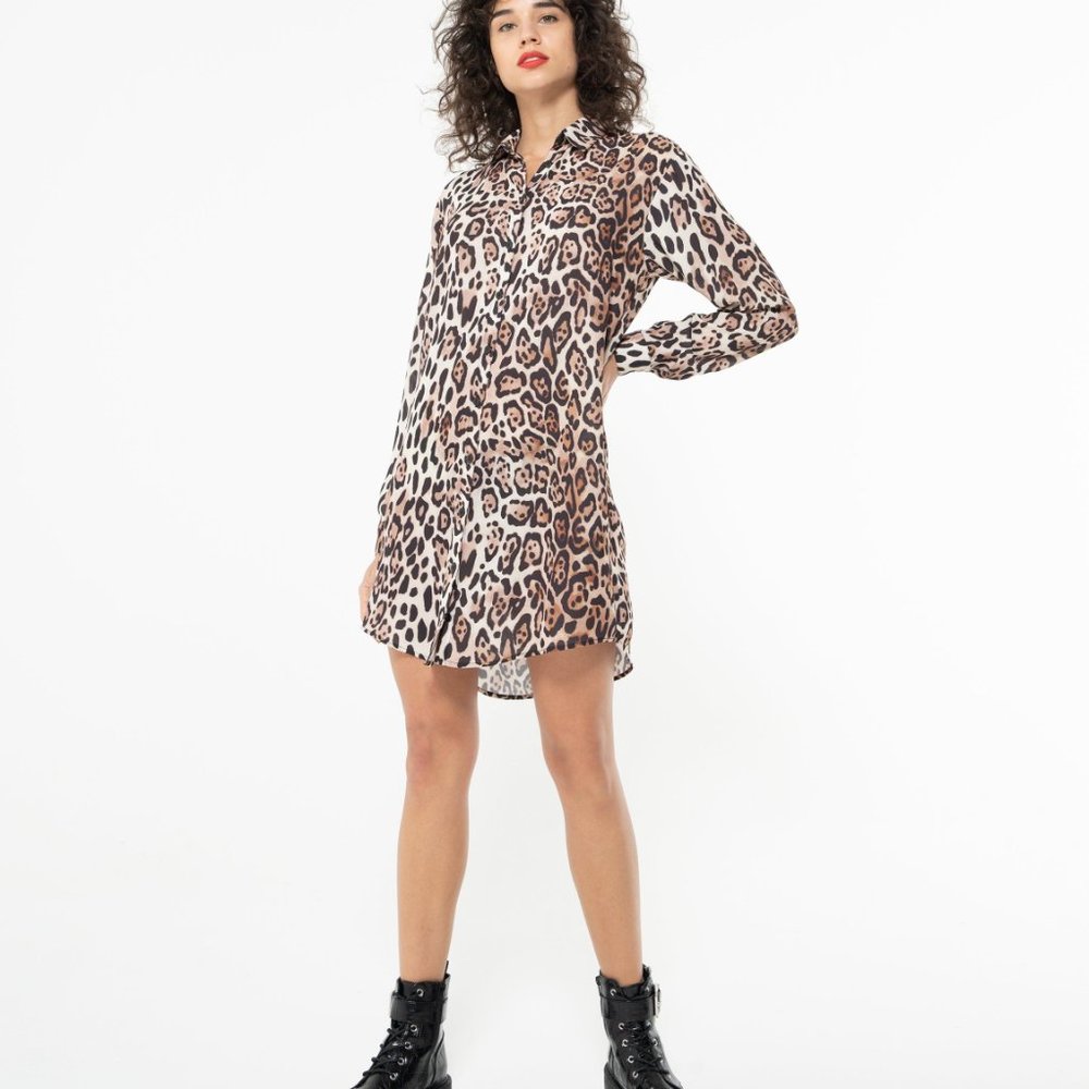 TORRID Women Animal Print Long Sleeves Hi Low Hem Shirt Mini Dress Size 1